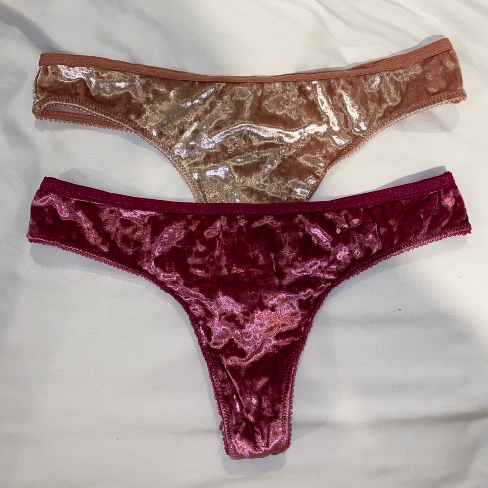 Two (2) Victorias Secret crushed velvet thongs. Size Medium